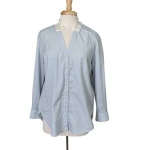 Sandro Paris Oversized Blue and White Striped Button Down Shirt Size 2